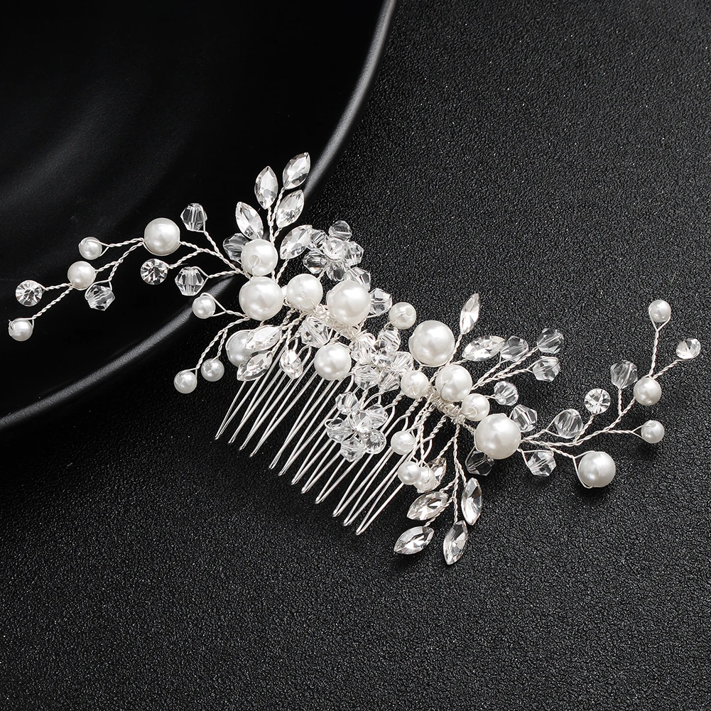 efily Popular New Pearl Hair Comb Handmade Beaded Crystal Headpiece Bridal Wedding Hair Accessories Headdresses For GirlFriend