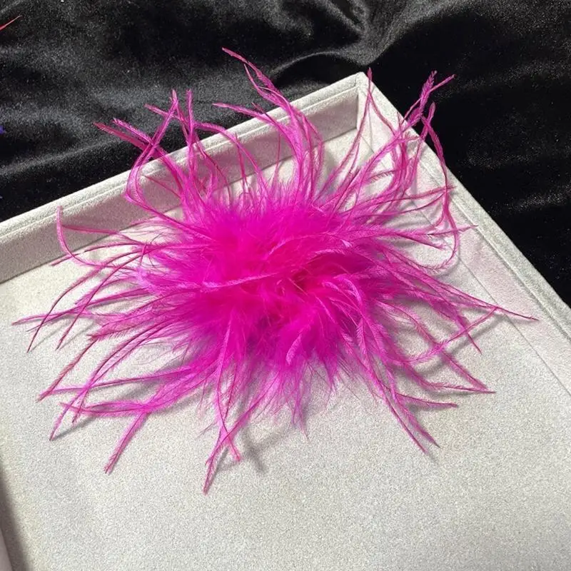 

Vintage Brooch for Female Dinner Party Corsage Pin Furry Ostrich Brooches Women Natural Suit Corsage Y08E