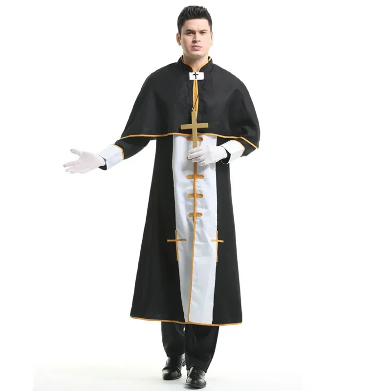 Couple Halloween Costume for Women Men Medieval Cosplay Priest Nun Missionary Costume Church Religious Convent Fancy Party Dress