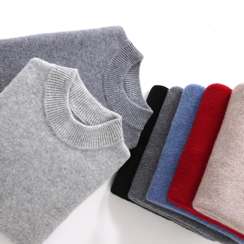 Autumn And Winter New 100% Wool Men's Semi-Turtle Sweater Neck Loose Pullover Knitted Bottoming Shirt Top