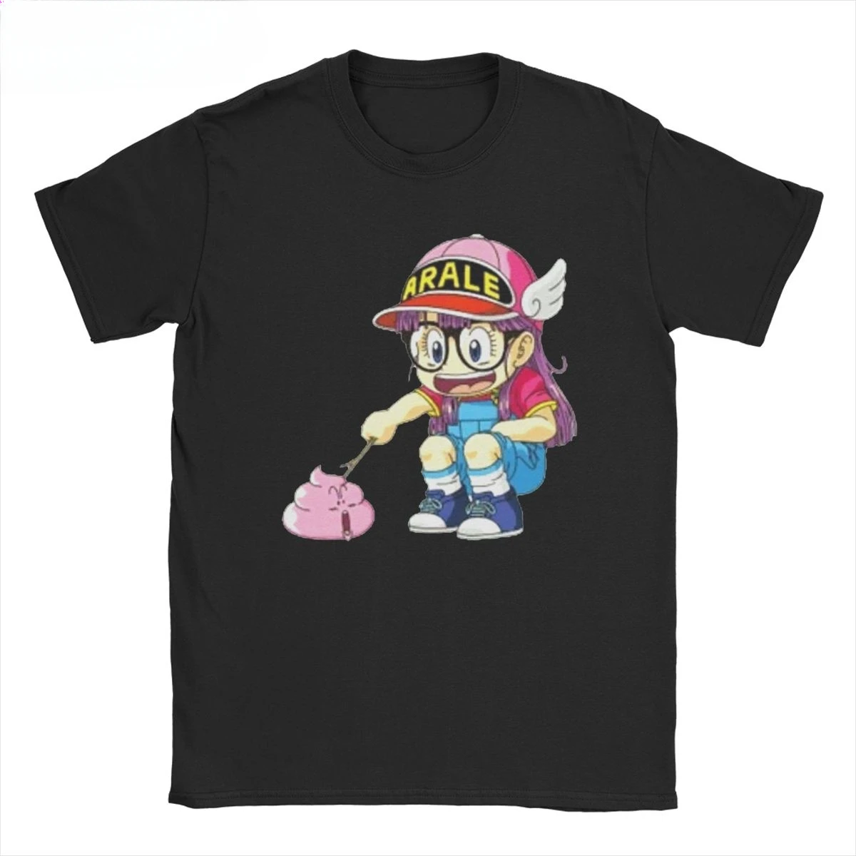 Arale Poking Poop Dr Slump T Shirts Men Women's Cotton Vintage T-Shirt Unchi-kun Anime Tee Shirt Short Sleeve Graphic Printed