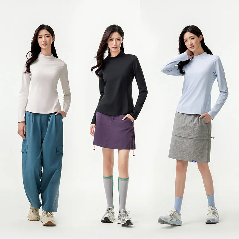 GOLDEN CAMEL Long-sleeved T-shirts for Women and Men Sports Shirts Anti-static Pullover Inner/outer Wear Fleece Base Layer Top