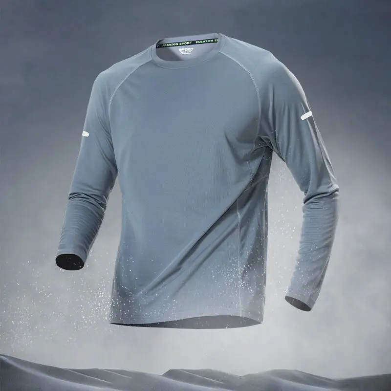 

Spring Autumn New Fashion Round Neck Long Sleeve Printing Sweatshirts Men's Clothing Quick Drying Casual Ice Silk Thin T-Shirts