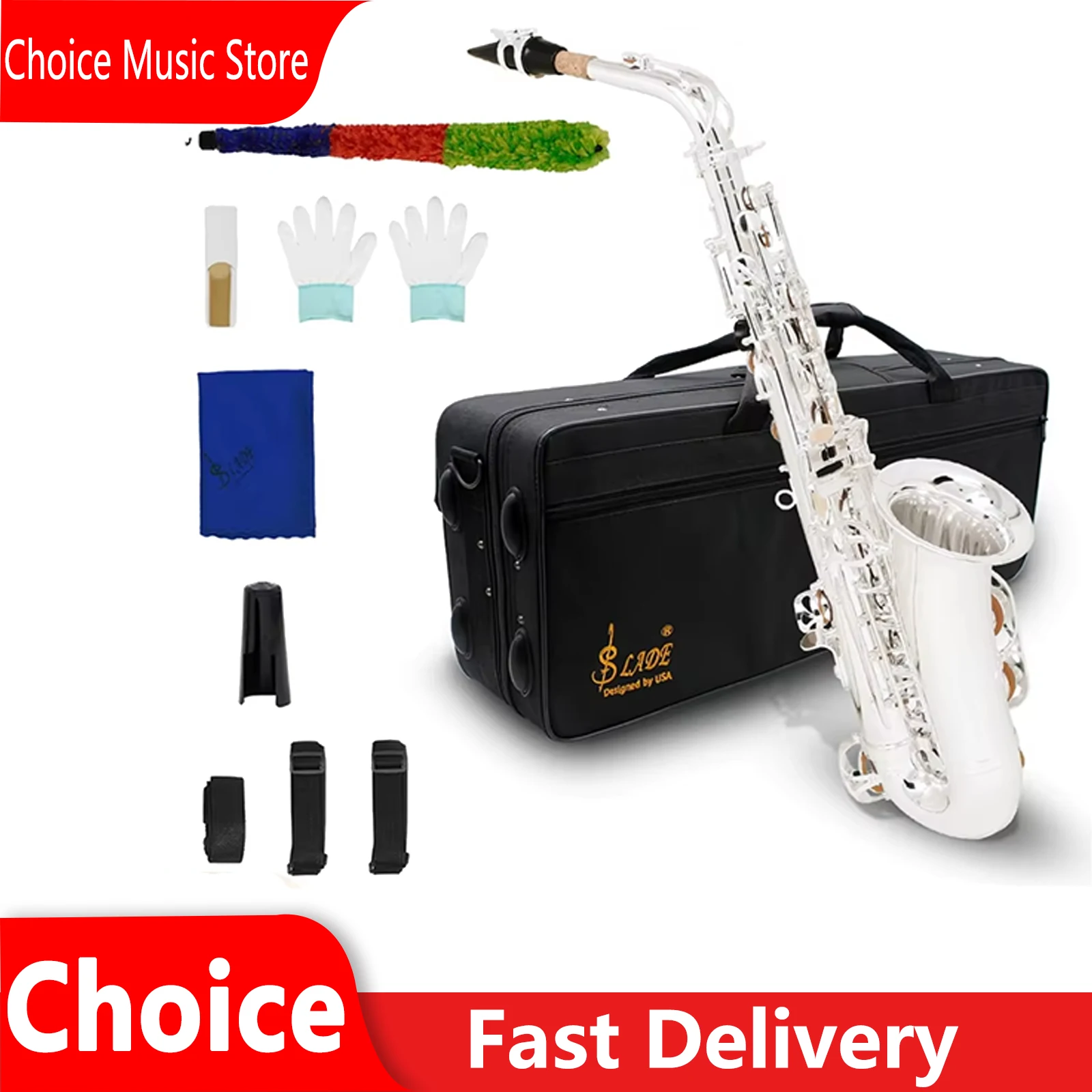 

SLADE Eb альт-саксофон латунный выгравированный белый корпус клавиши саксофон для начинающих деревянные духовые музыкальные инструменты с деталями