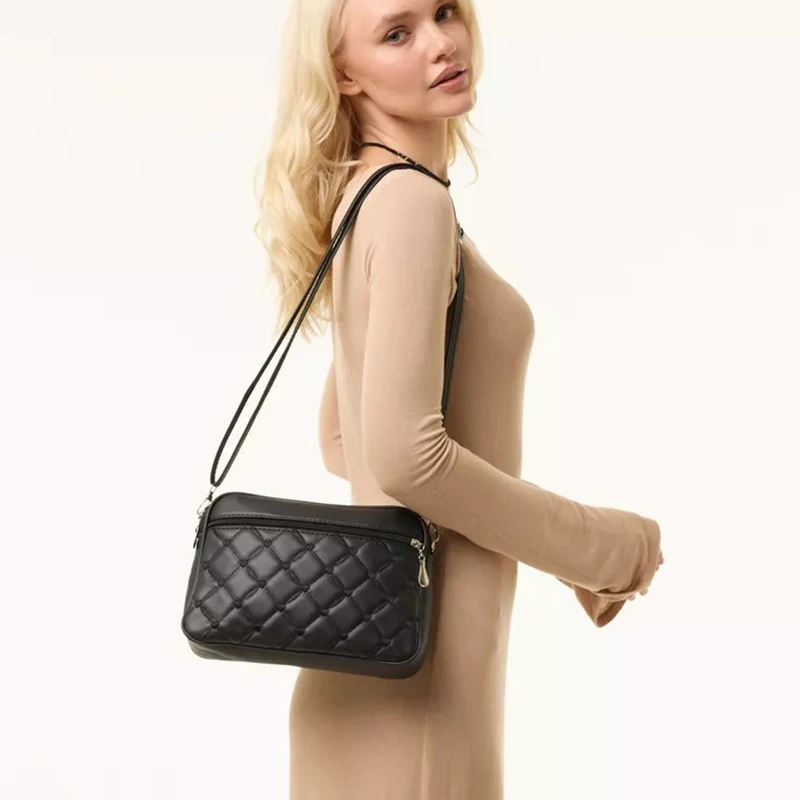 Women's Sling Shoulder Small Square Handbag Quilted Design PU Leather Crossbody Bag Versatile Messenger Bag