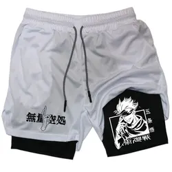 Men's Anime Jujutsu Kaisen Gym Shorts Fitness 2 in 1 Compression Performance Shorts Workout Quick Dry Athletics Short Pants