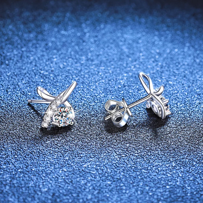 

LioraGem Luxurious Minimalist Bow Stud Earrings, D-Color 30-Point Moissanite Ear Studs Platinum PT950 Stamp Valentines Gift