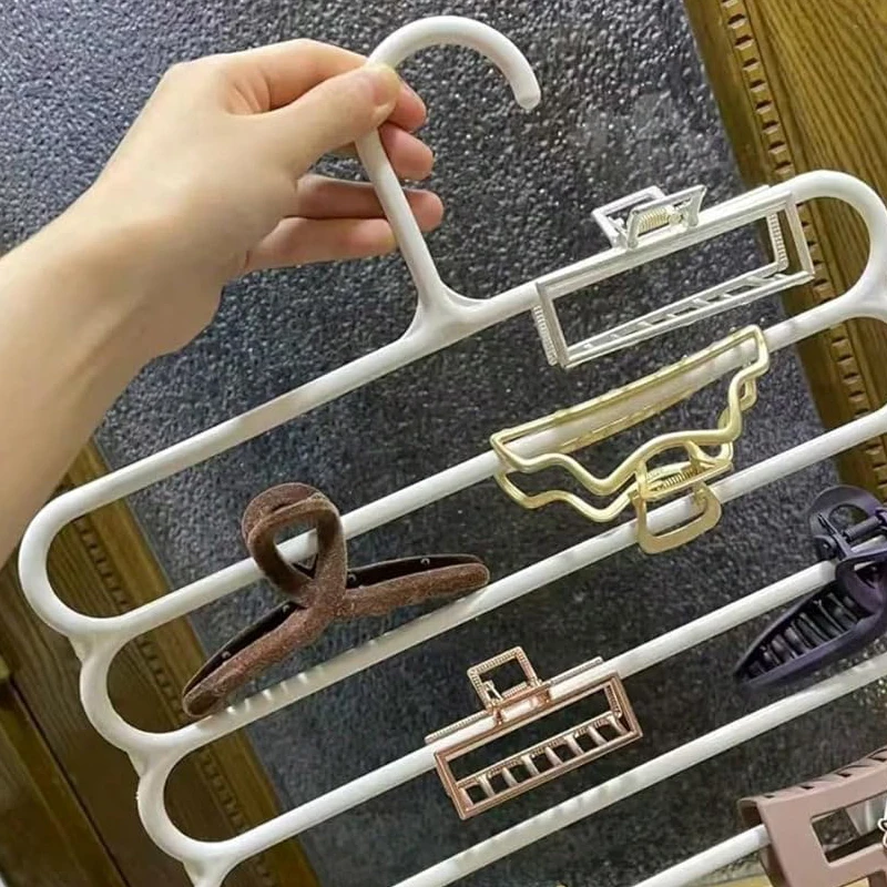 1-Pack 5-Layer Non-Slip Plastic Pants Hanger - White, Space-Saving Closet Organizer for Jeans, Scarves & Trousers Storage - Detail 1