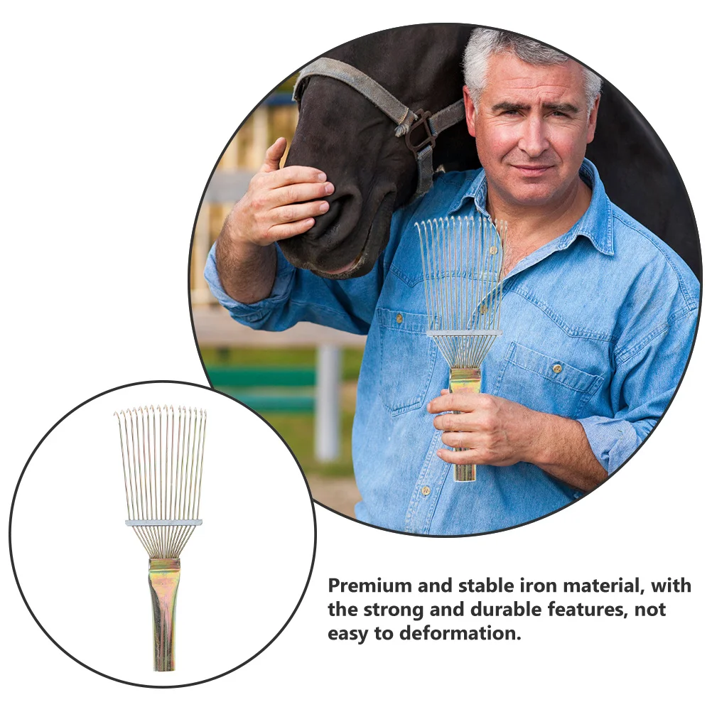 Metal Horse Brush Premium Iron Teeth Smooth Surface Comfortable Handle Massage Large Animal Grooming Rake Cattle Hair Brush