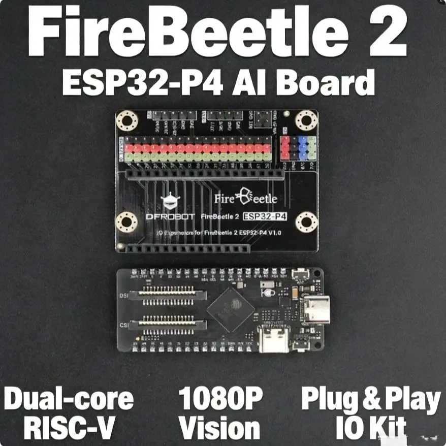 لوحة تطوير FireBeetle 2 ESP32-P4 AIoT مع درع IO، ثنائي النواة 360 ميجا هرتز RISC-V، WiFi 6، MIPI CSI/DSI لمشاريع Edge AI