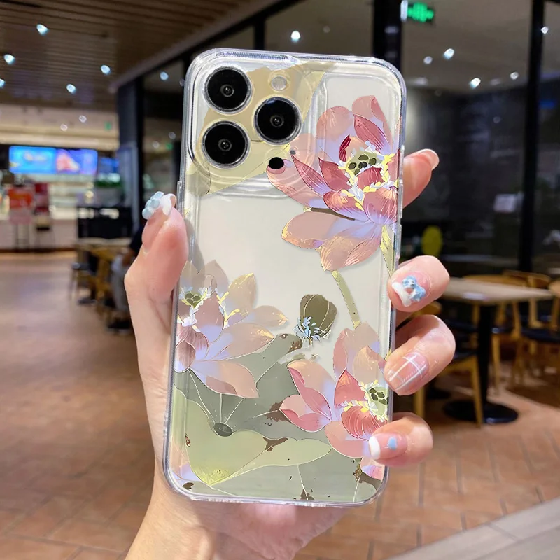 

High Quality Soft Silicone Phone Case for Apple iPhone 17 16 15 14 13 12 11 Pro Max 16 plus Cases Oil Painting Flowers Fundas