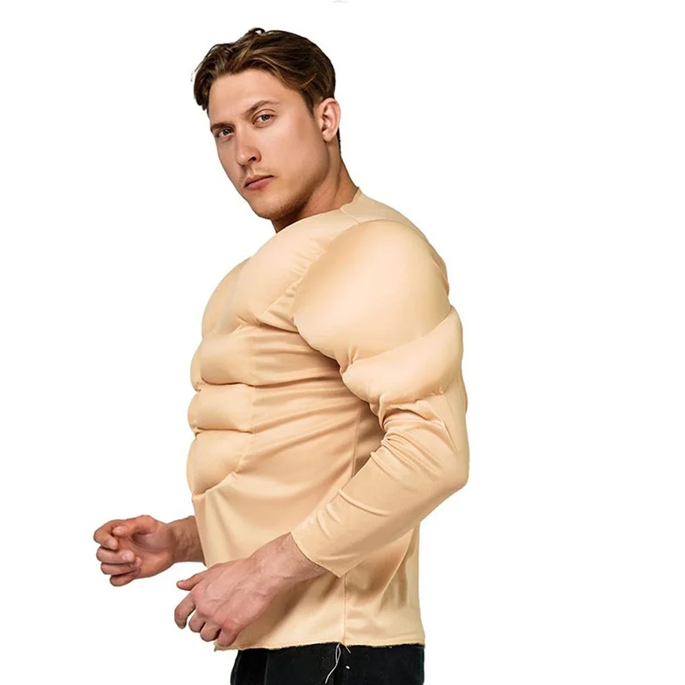 Muskelbrust-Halloween-Kostüm, gruseliges Cosplay-Outfit für Männer, Party, Rollenspiel, Requisite, Bodybuilder, Physique-Anzug mit verbesserten Bauchmuskeln