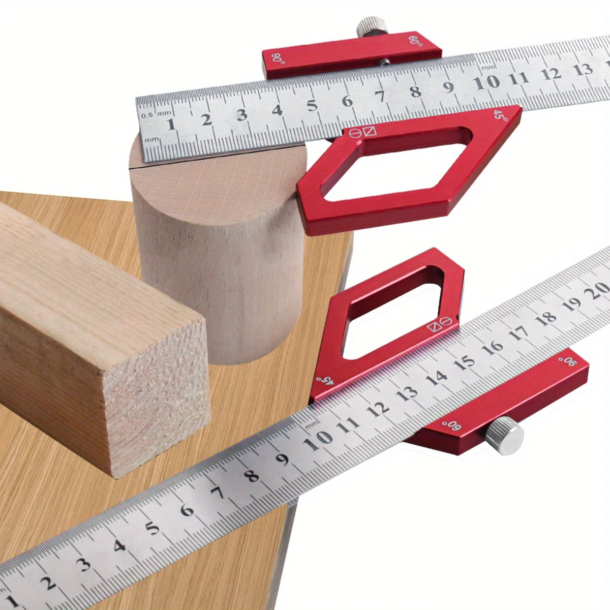 Center Finder 45/60/90 Degree Angle Scriber Line Marking Gauge, Multi-func Steel Ruler Positioning Block Layout Measuring Tools
