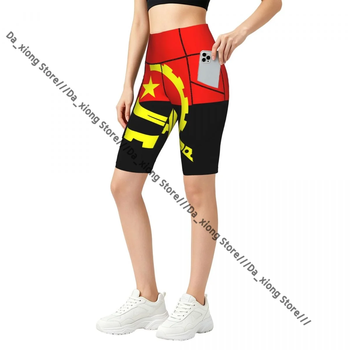 Women High Waist Yoga Shorts Angola Flag Stretch Hip Lifting Quick Dry Fitness Sports Shorts