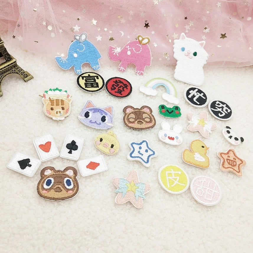 10 Pcs Stick On Mini Animals Flowers Embroidered Patch Clothing Hat Bag Shoe Repair Material Phone Gift Box Decor DIY Accessory