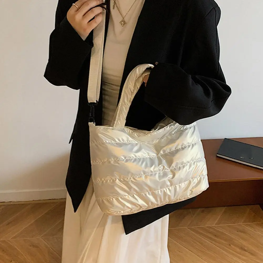 Damenhandtaschen, leichte Puffy-Handtasche mit großem Fassungsvermögen, gesteppte Schultertasche mit verstellbarem Riemen, Puffer-Tragetasche, Einkaufstasche – Detail 28