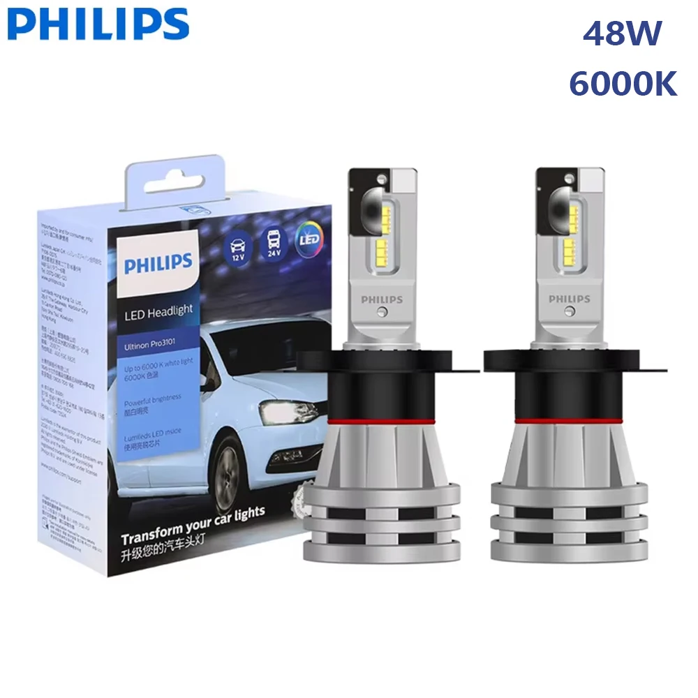 

Philips LED Ultinon Pro3101 H4 12/24V P43t Bright White High Low Beam 48W 6000K Lumileds LED Car Head Light Lamps 11342U3101X2
