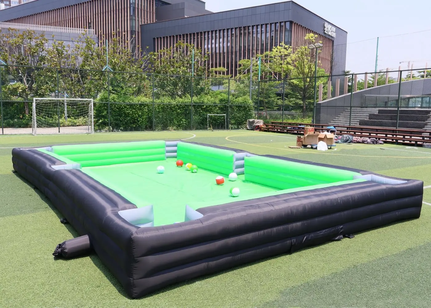 

Giant Inflatable Soccer Pool Table Football Pool Pitch Billiards Inflatable Football Billiard Game with PVC mat, 16 balls+blower