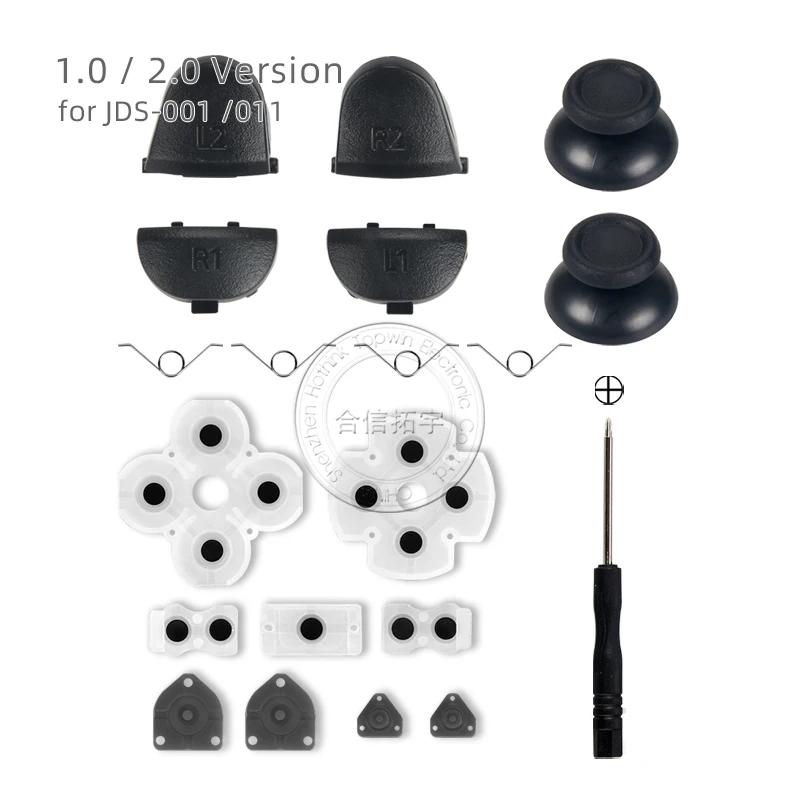 HOTHINK 1Set Repair Kit L1L2R1R2 Keys Trigger Rubber Conductive Buttons Springs Thumb Stick Cover Caps for PS4 Controller