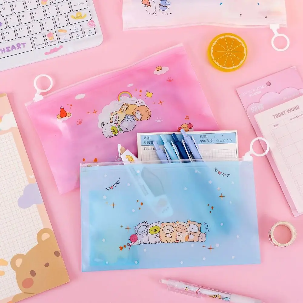 Large Capacity Pvc Zipper Pouch Waterproof Zipper Type File Bag Cartoon Portable Zip File Folders Test Paper