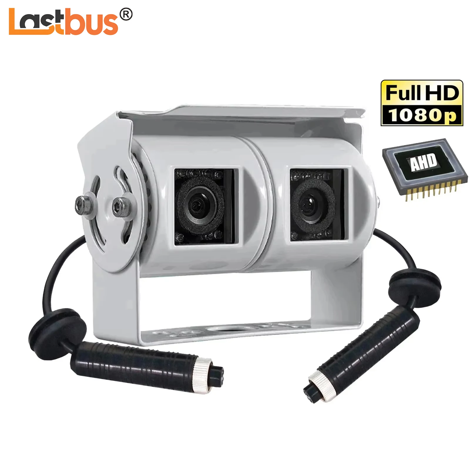

Lastbus AHD 1080P Dual Lens White Reversing Camera RV Backup Cam Twin Adjustable Angle Lens Rear View Camera 4PIN For Caravan