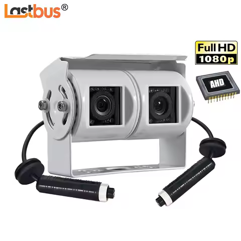 Lastbus AHD 1080P Dual Lens White Reversing Camera RV Backup Cam Twin Adjustable Angle Lens Rear View Camera 4PIN For Caravan