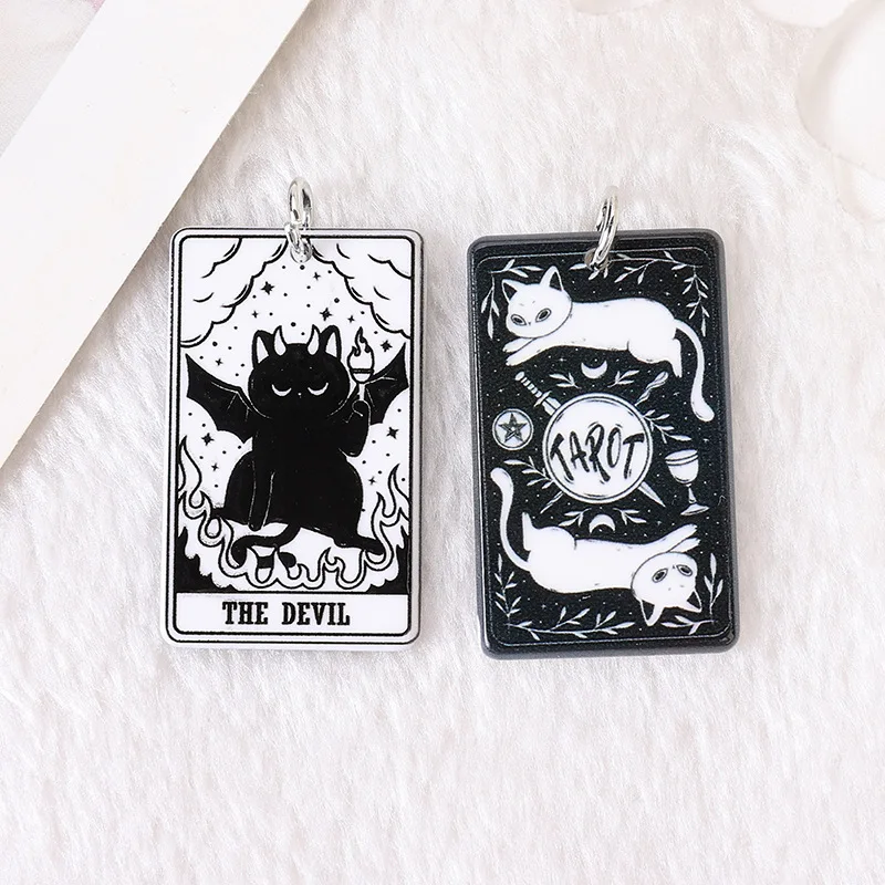 2pcs Acrylic Cartoon Simulation Board Game Playing Cards Tarot Cards Cat Series DIY Earrings Necklace Keychain 22 Style