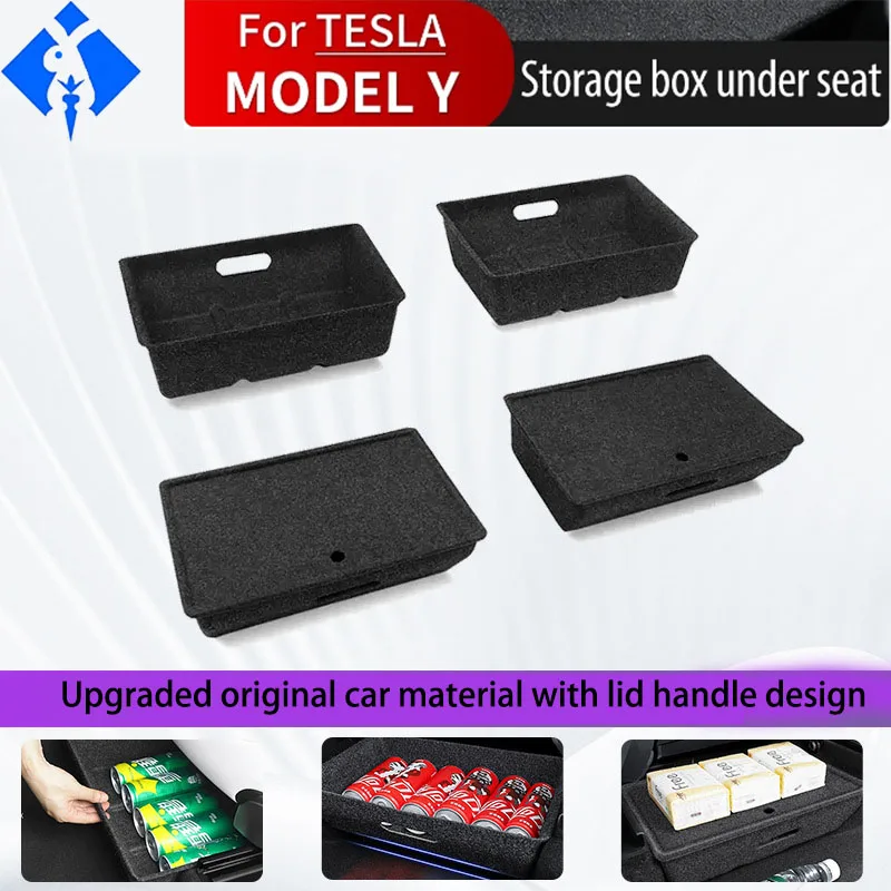 

For Tesla Model Y High Capacity Organizer Case Felt Cloth Drawer Holder Under Seat Hidden Box Storage Box Black