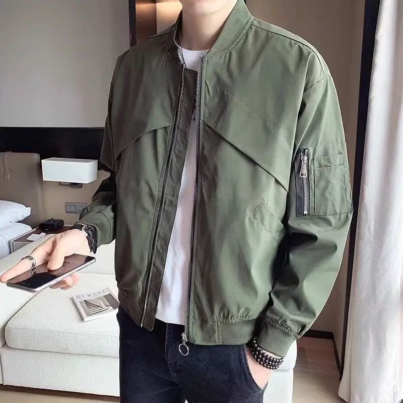 

New Men's Pilot Jaet Spring Autumn Casual Spor Stand Collar Workwear Coat Trendy Loose Fit Polyester Outerwear