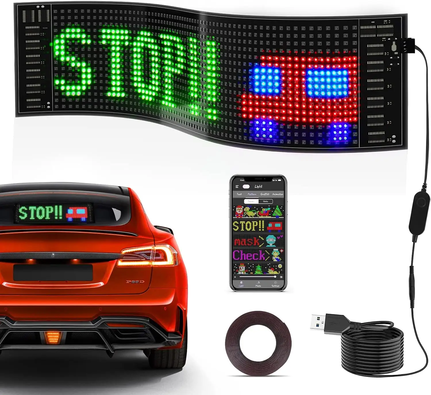Mobile App Programmable Customizable Size Shape LED Display Car Window Light Matrix Panel Indoor Advertising Scrolling Advertise