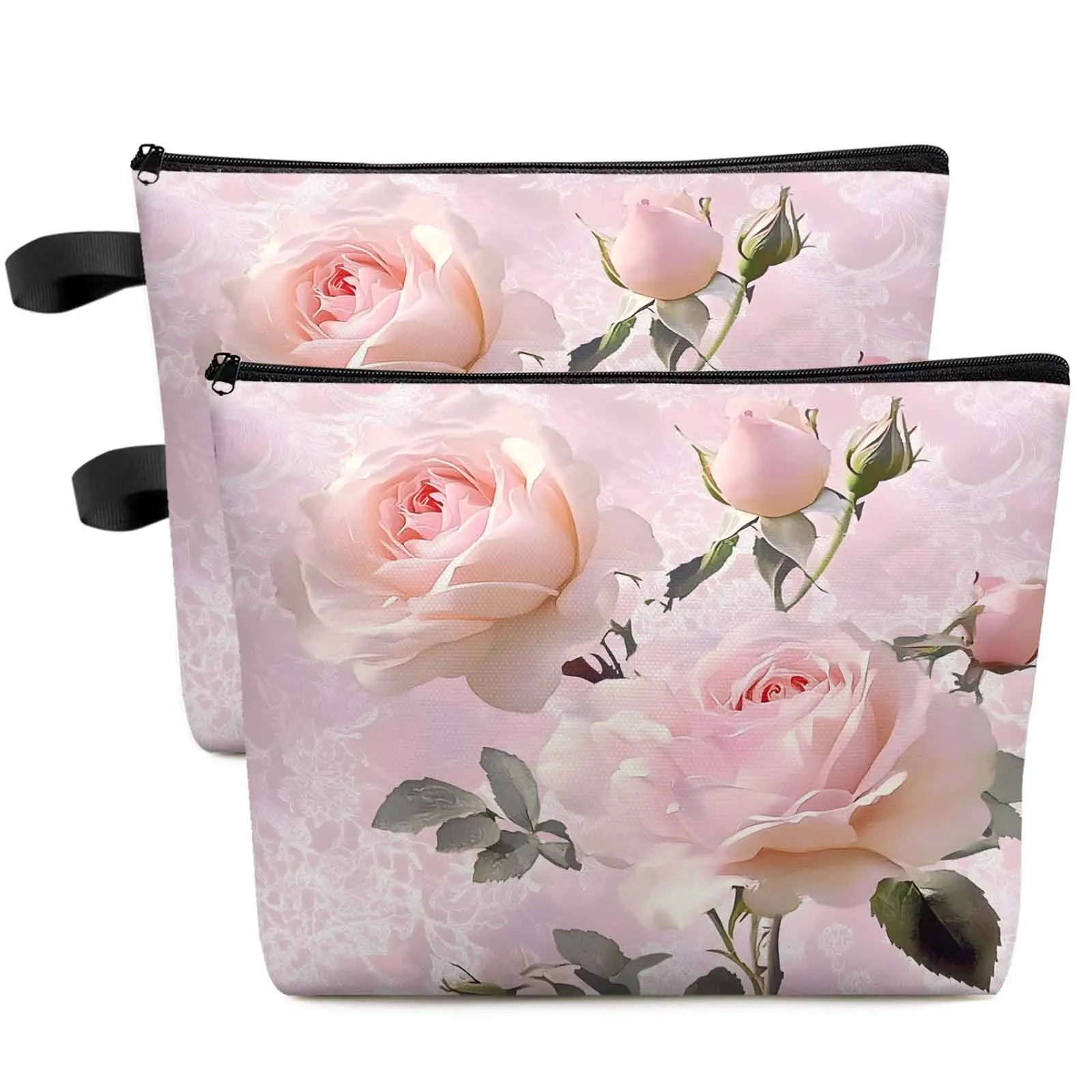 

Nature Pink Rose Flower Large Capacity Travel Cosmetic Bag Portable Makeup Storage Pouch Women Waterproof Pencil Case