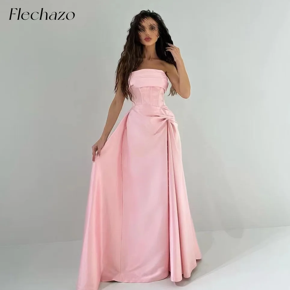 

Flechazo Baby Pink Evening Dresses Strapless Floor-Length Simple Elegant Formal Evening Party Dress For Women 2024 فساتين السهرة