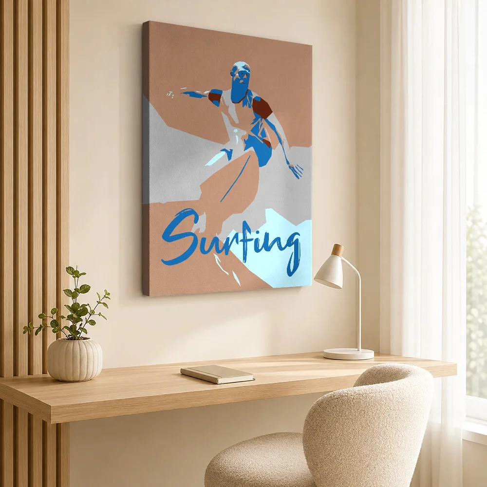 Surfer Silhouette Canvas Print Poster Custom Modern Aesthetic Canvas Wall Art for Bedroom Decor Collectible Ready to Hang Gift