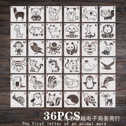 36Pcs 10cm Cartoon Animals for Kids DIY Layering Stencils Wall Painting Scrapbook Coloring Embossing Album Decorative Template