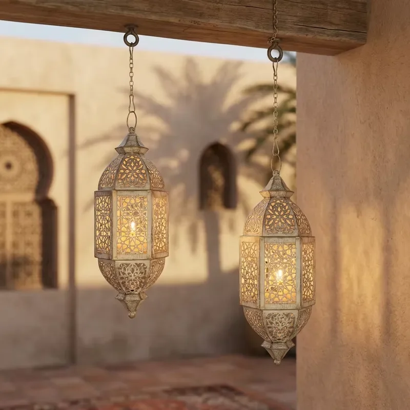 Vintage Moroccan Iron Chandelier Hollow Wall Mounted Candlestick for Home Hotel Ramadan Decoration