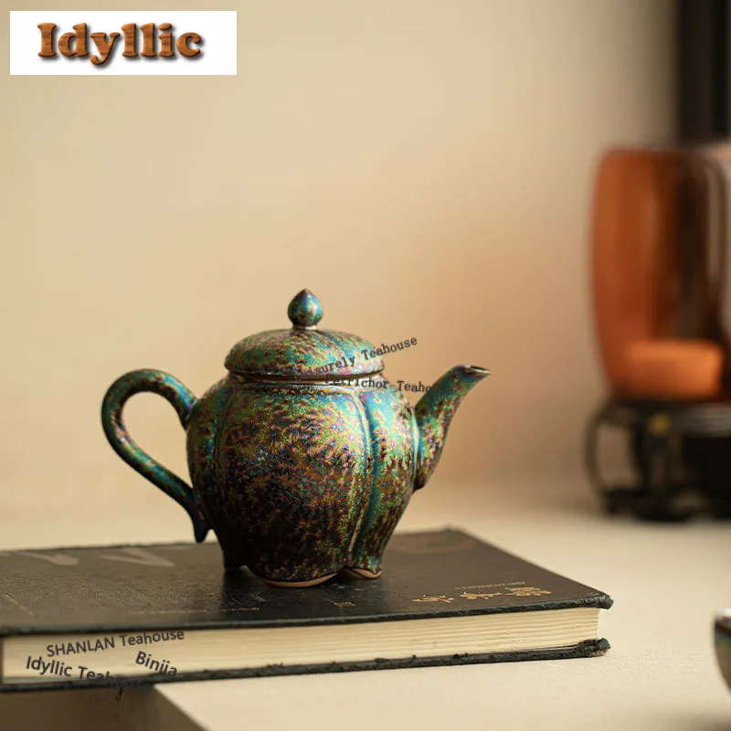 175ml Seven-color Kiln Fambe Melon Ridge Teapot Ancient Tea Infuser Pot Tea Maker Kettle With Strainer Teaware Accessories Craft