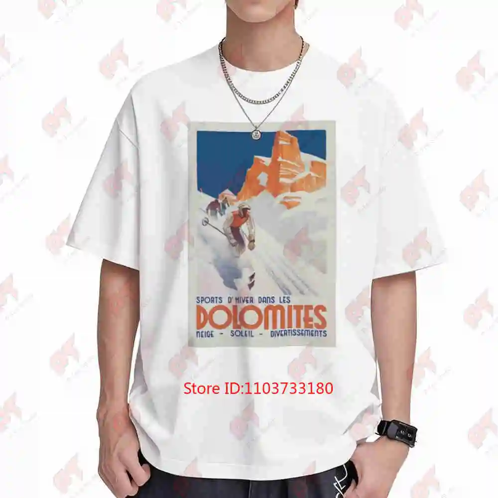 Vintage Dolomites Winter Sports Ski Snow Short Sleeve Tee 100% Cotton T-Shirt