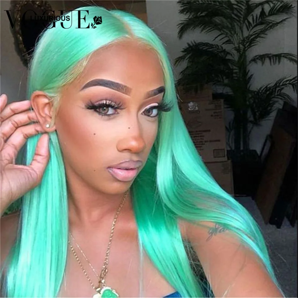 Mint Green Colored Human Hair Wigs Body Wave 13x4 HD Lace Frontal Wig 30 Inch Straight Lace Front Wigs for Women Pre Plucked