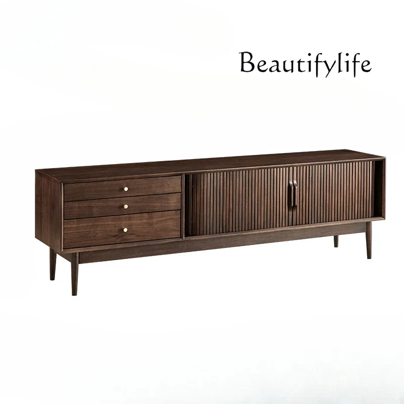 

Modern Minimalist Solid Wood TV Cabinet Light Luxury Home Living Room Northern European Retro Floor Combination