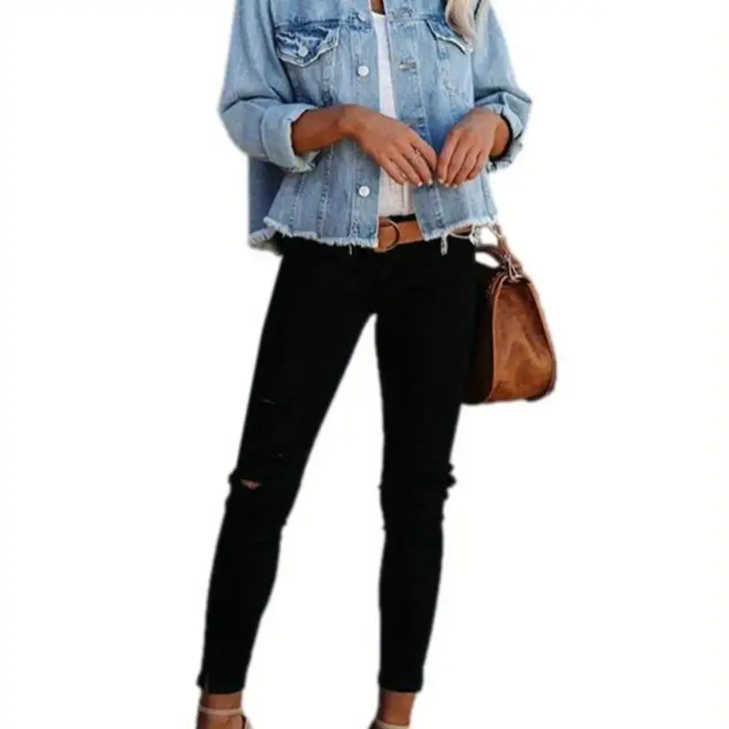 

Waed Long Sve Denim Jaet New Sle Autumn Season Special Wide Fit ort Length Collar Youth Trend Spring