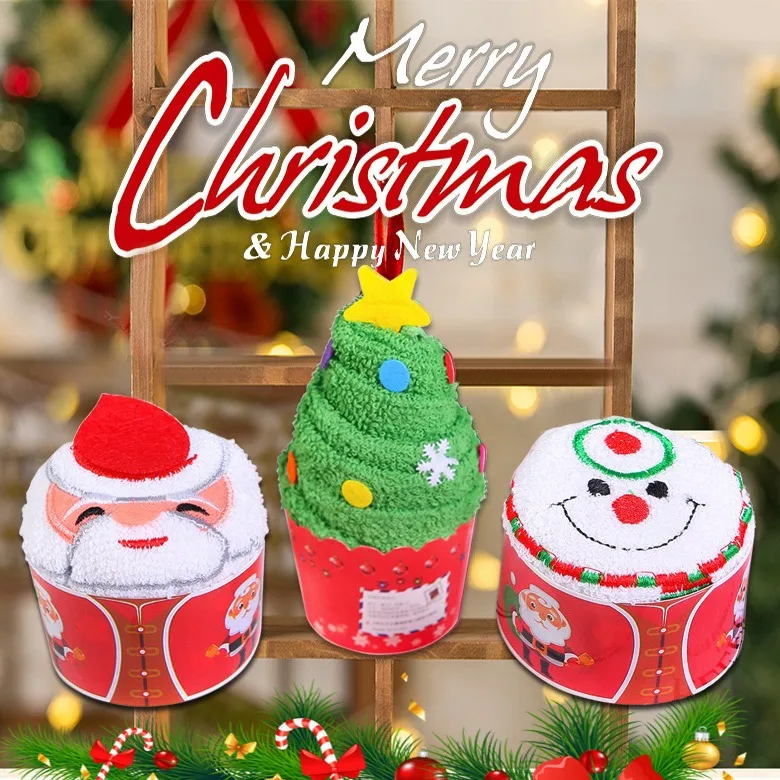 10pcs toalha de mão Creative Christmas gift towel Christmas tree old man shape Practical activities hand gifts kid gifts