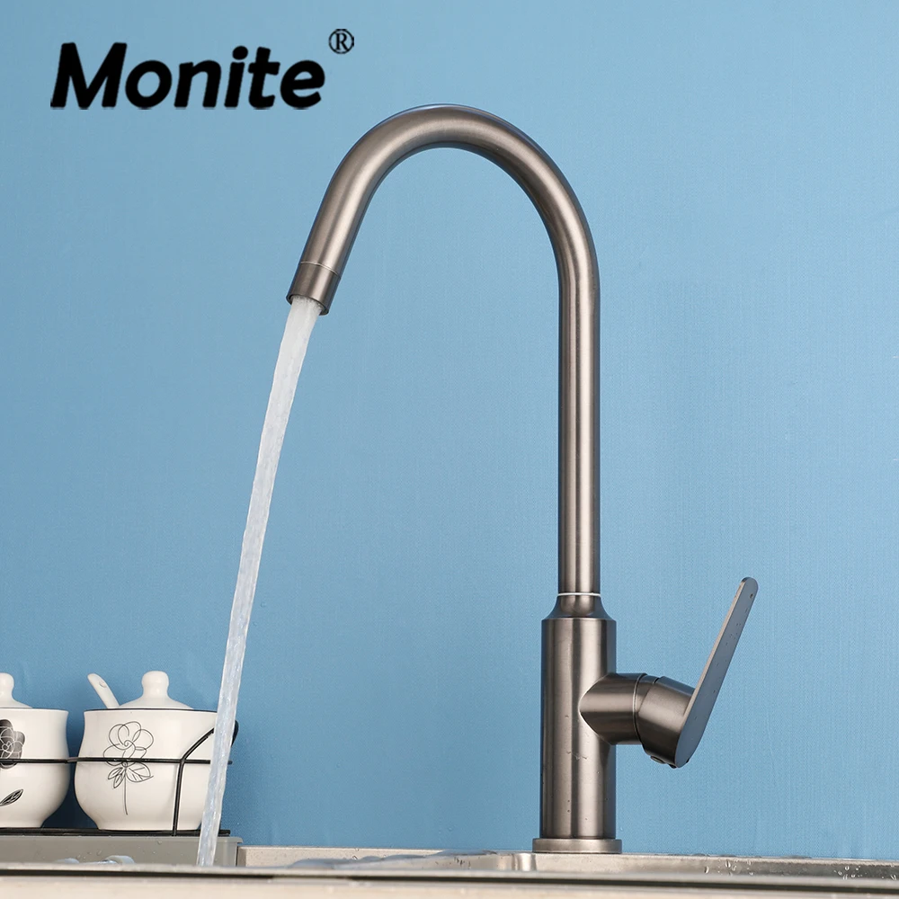 

Monite Can Rotate Kitchen Faucet Gun Gray Deck Mounted Hot And Cold Stream Spout Water Outlet Single Hole Mixer Taps