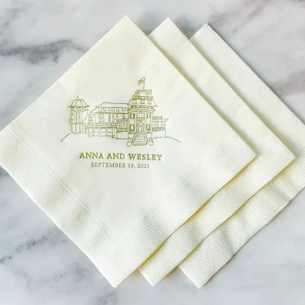 50 pcs Custom  Personalized Sketched Venue Cocktail Napkin-Customizable Wedding Napkin-Venue Drawing-Wedding Napkin