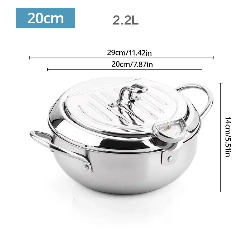 Oil Pan Household Thermometer With Cover Tempura Oil Fryer Small Oil Saving French Fries Frying Pan 1pc Stainless Steel