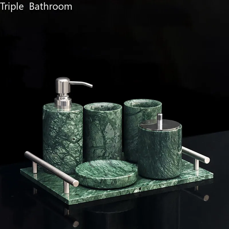 

High-end Home Toiletries Light Luxury Marble Shampoo Bottle Toothbrush Holder Mouthwash Cup Bathroom Accessories Soap Dispenser