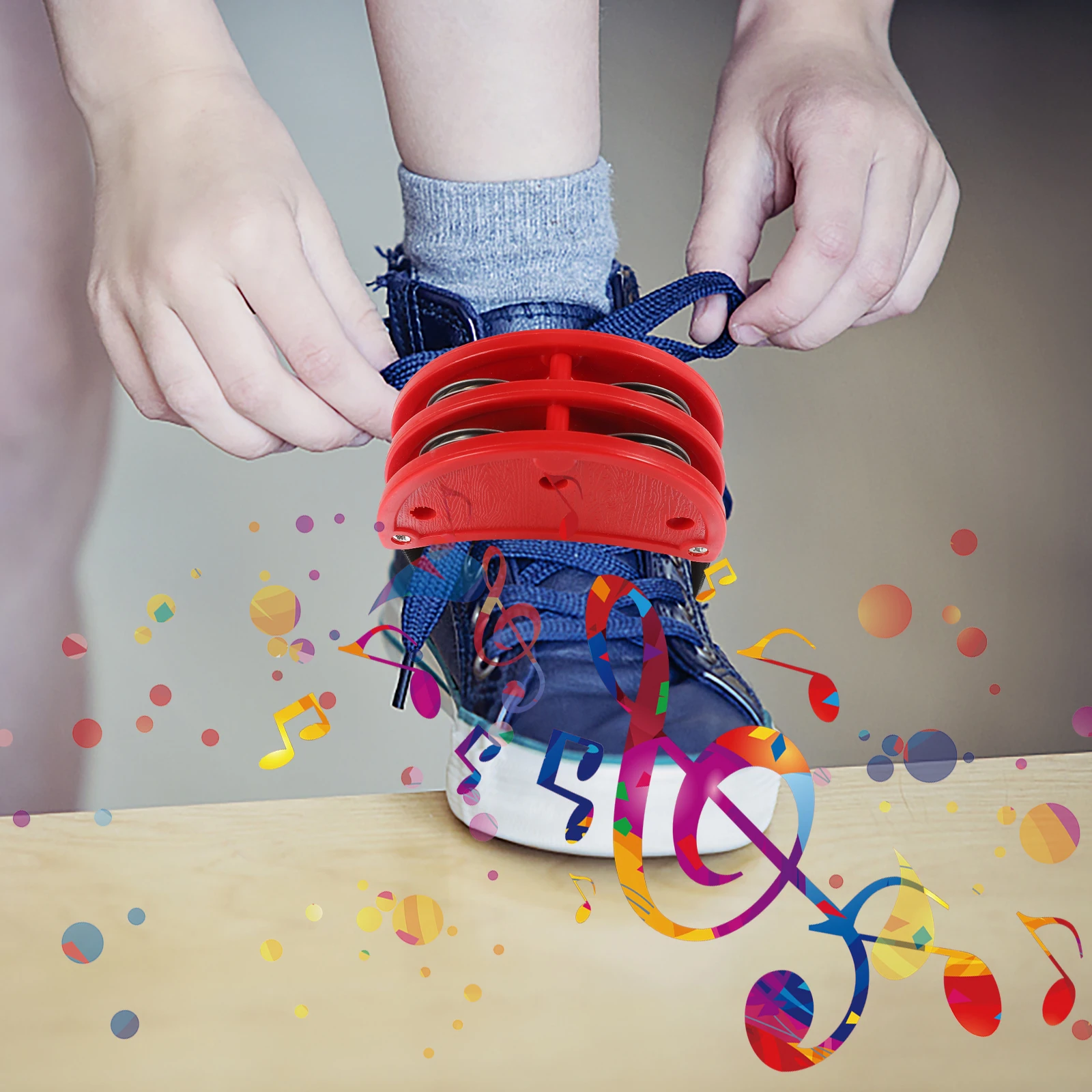 

Foot Tambourine Double Row Metal Tambourine Red Lightweight Portable Performance Accompaniment Foot Jingle Bell Music Education