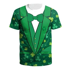 St. Patrick's Day T Shirt Men Loose Crew Neck Short-sleeved Tee Shirts Irish Shamrock 3d Printed Fake Tuxedo T-shirt Streetwear