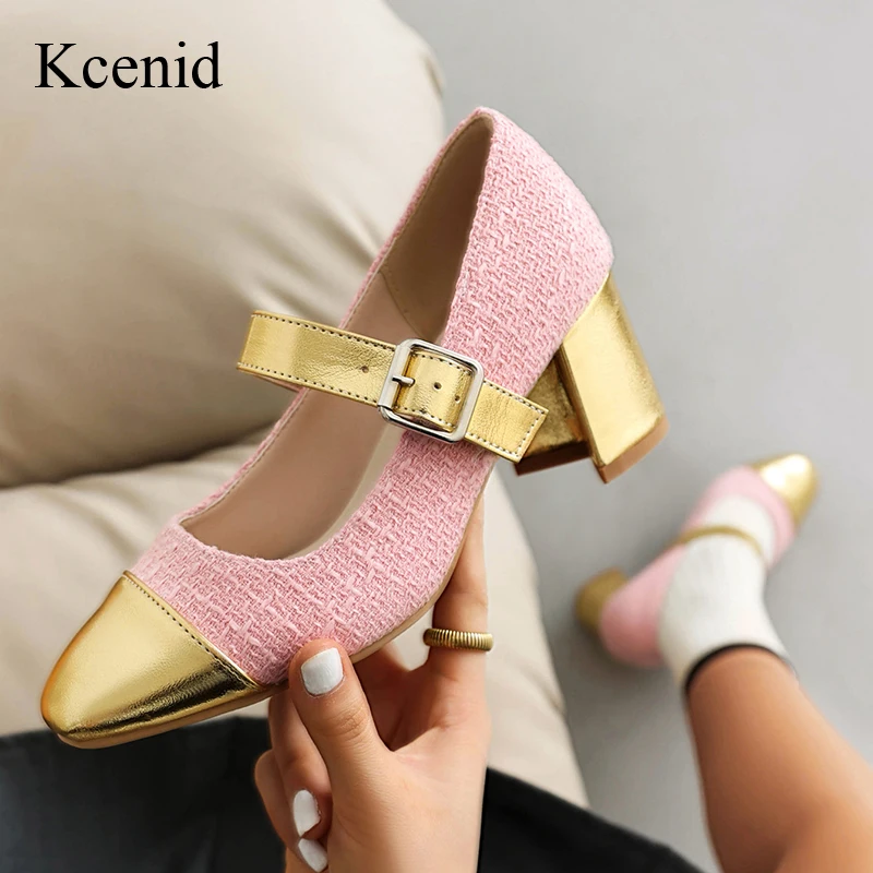 

Kcenid Elegant Concise Buckle Strap Mary Jane Shoes For Women Mixed Colors Round Heel Pumps Women Dress Wedding Plus Size 48