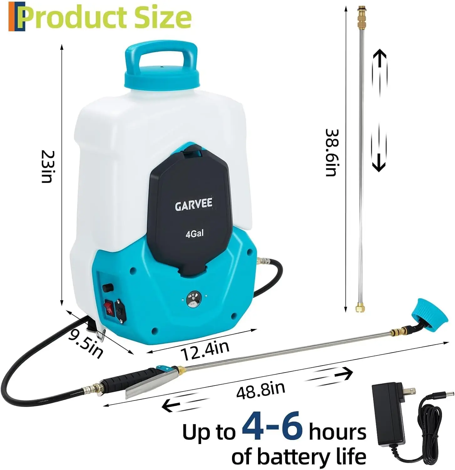 Battery Powered Backpack Sprayer 4 Gallons 12V 8Ah 6 Nozzles 2 Wands 4 6 Hour Runtime 90PSI