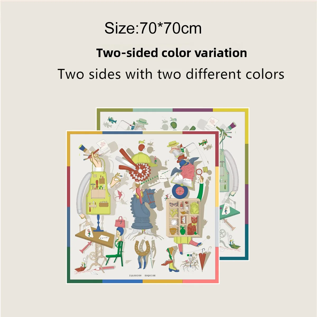 

Double-Sided Color-Mismatched 70cm Square Scarf for Women Fashionable Commuting Cuffed Versatile Outdoor Decorative Scarf
